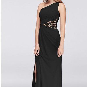 Black David's Bridal lace maxi Bridesmaid Dress 4